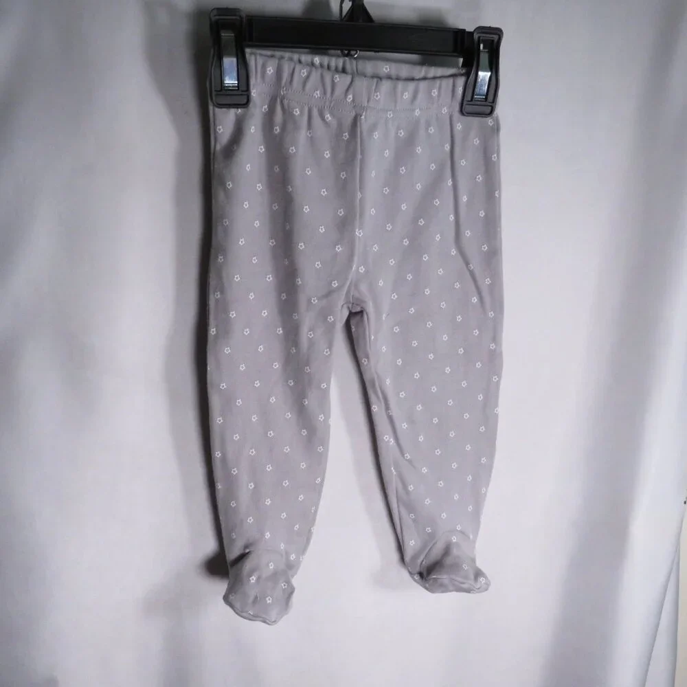 Baby Gray Stars Hat - Cap, Footed Pants & Bodysuit Long sleeve 3pc NEW cotton